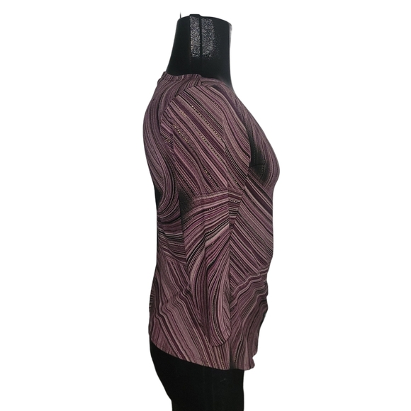 Reitmans Black and Burgundy Bandage Striped Faux Wrap Top M - Picture 3 of 6